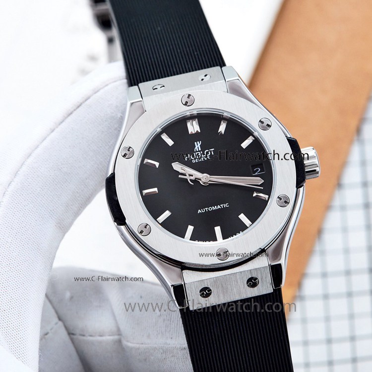 Hublot Classic Fusion SS Black Dial Copy Watch Women Size